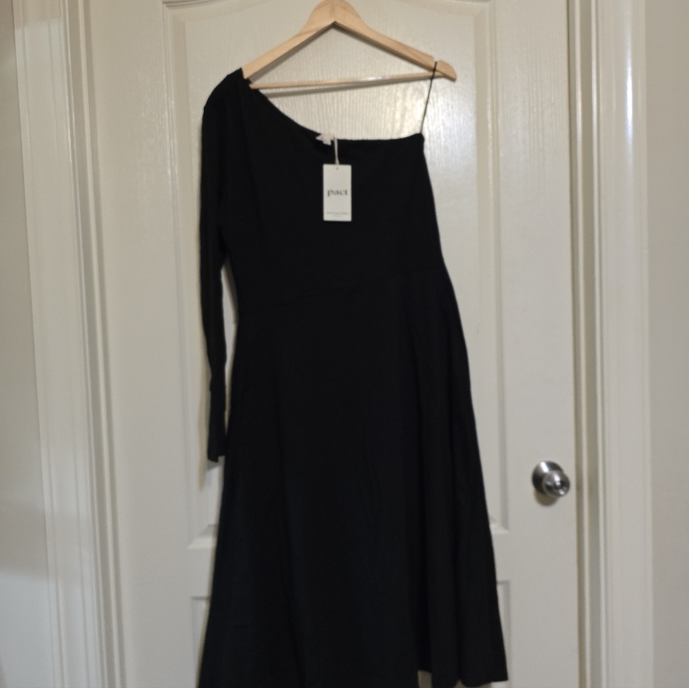 Pact Black One-Shoulder Cotton & Elastane Dress